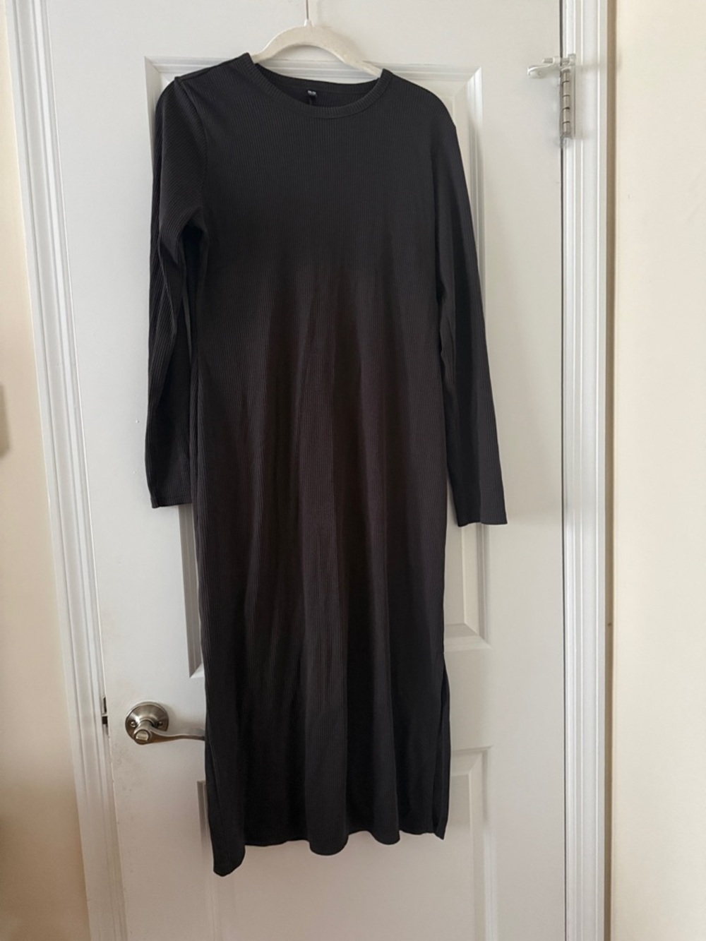Uniqlo ribbed long sleeve brown side slit dress sz L large